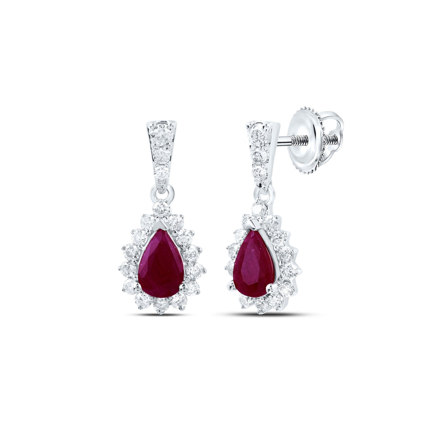 10kt Yellow Or White Or Rose Gold 1/2ctw Diamond Nk 6x4 Mm Ruby pear Natural Gem Dangling Earring