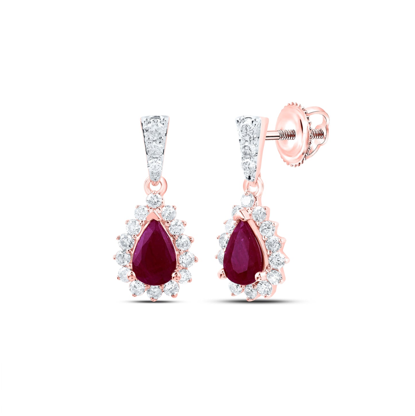 10kt Yellow Or White Or Rose Gold 1/2ctw Diamond Nk 6x4 Mm Ruby pear Natural Gem Dangling Earring