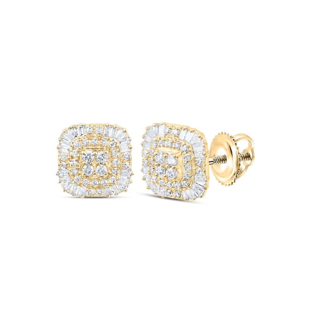 10K White Or Yellow Gold Womens Baguette Diamond Square Earrings