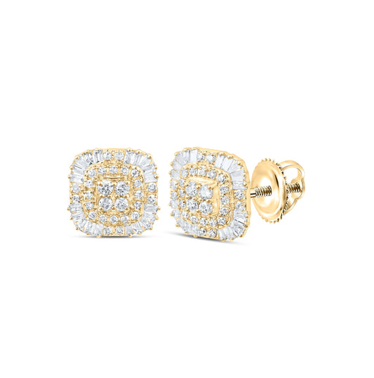 10K White Or Yellow Gold Womens Baguette Diamond Square Earrings