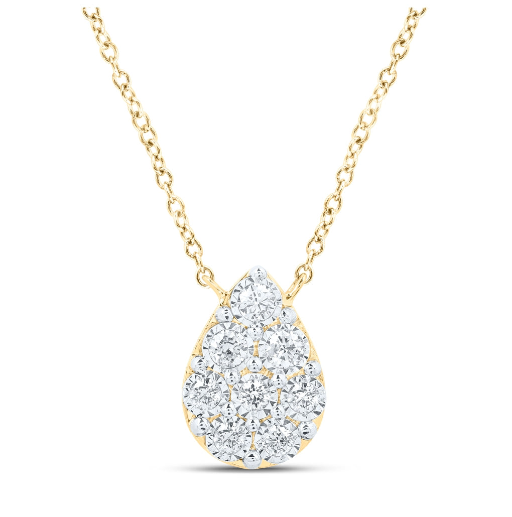 10K White Or Yellow Gold Womens Round Diamond Teardrop Necklace