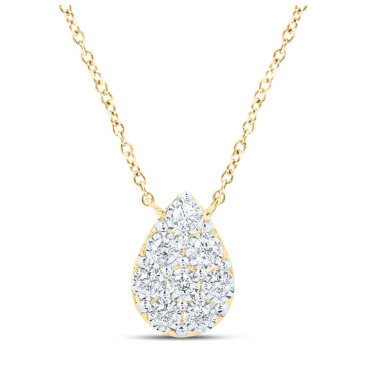 10K White Or Yellow Gold Womens Round Diamond Teardrop Necklace
