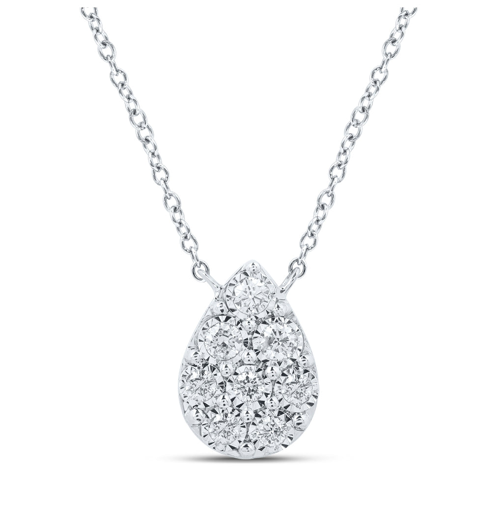 10K White Or Yellow Gold Womens Round Diamond Teardrop Necklace