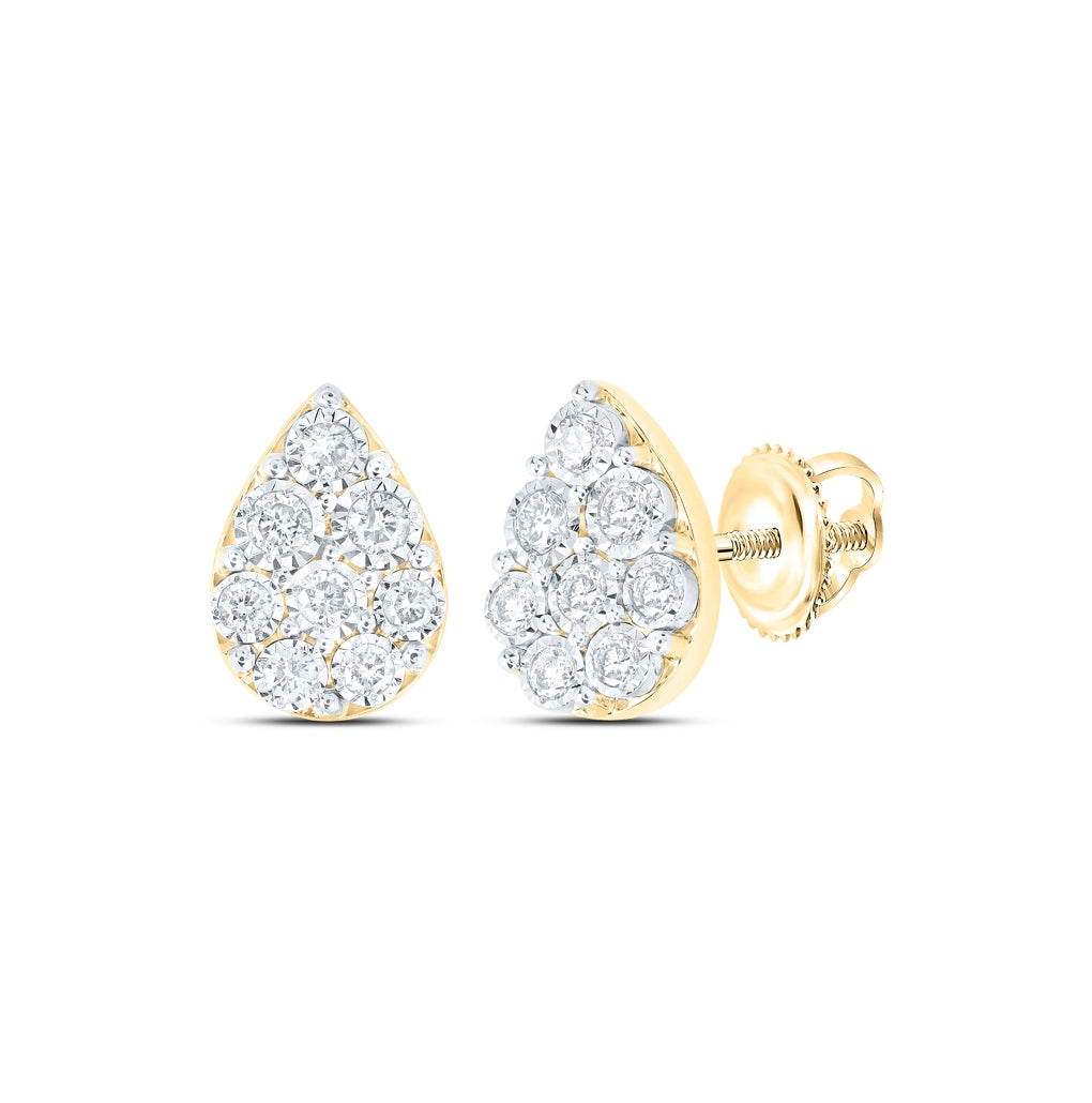 10K White Or Yellow Gold Womens Round Diamond Teardrop Earrings