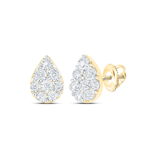 10K White Or Yellow Gold Womens Round Diamond Teardrop Earrings