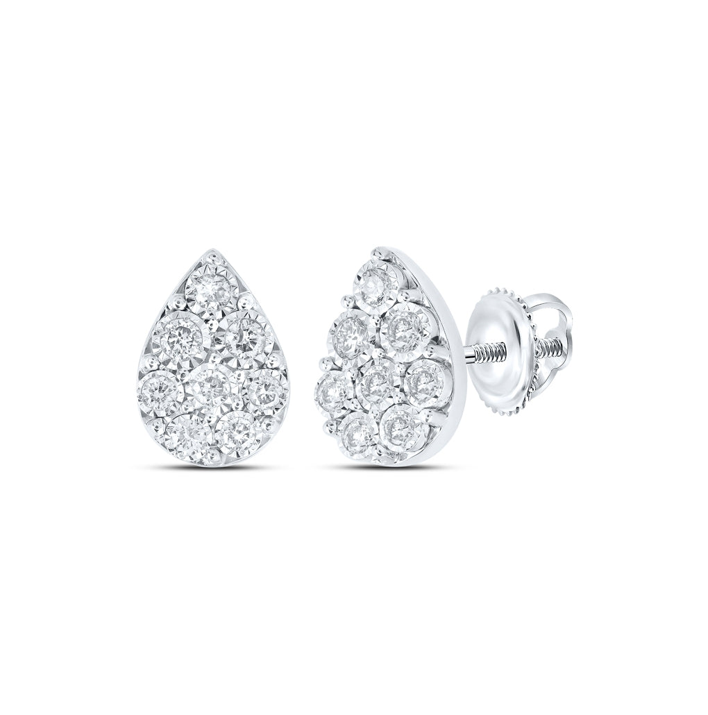 10K White Or Yellow Gold Womens Round Diamond Teardrop Earrings