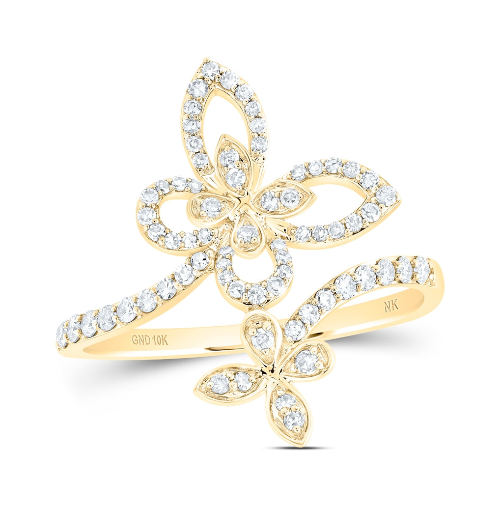 10K Yellow Or White Or Rose Gold Womens Round Diamond Bypass Butterfly Ring , Womens Size: 5-10