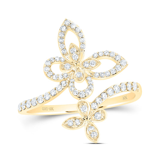 10K Yellow Or White Or Rose Gold Womens Round Diamond Bypass Butterfly Ring , Womens Size: 5-10