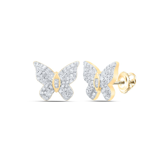 10K White Or Yellow Gold Womens Round Diamond Butterfly Earrings