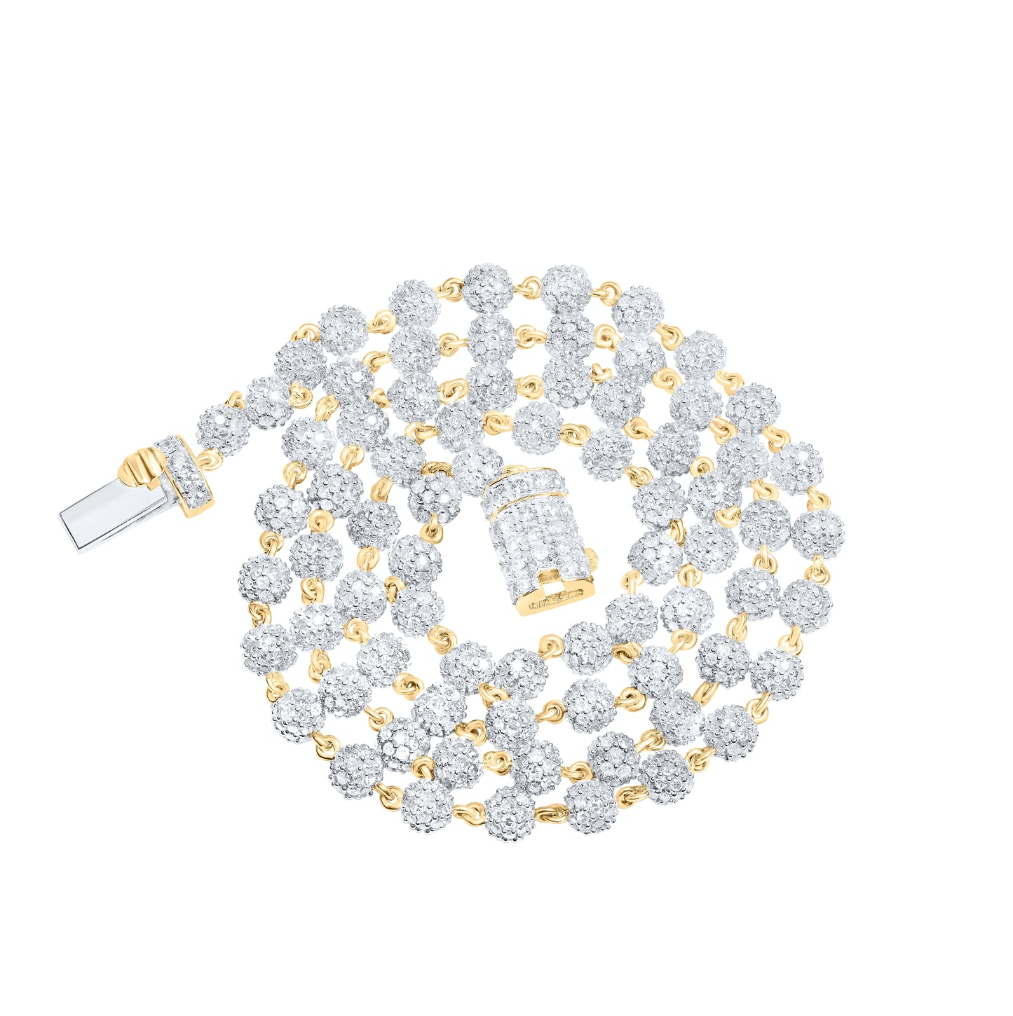 10K Yellow Gold Mens Round Diamond Ball 18-inch Ball Link Chain Necklace 11-1/4 Cttw, Width: 0.16 In
