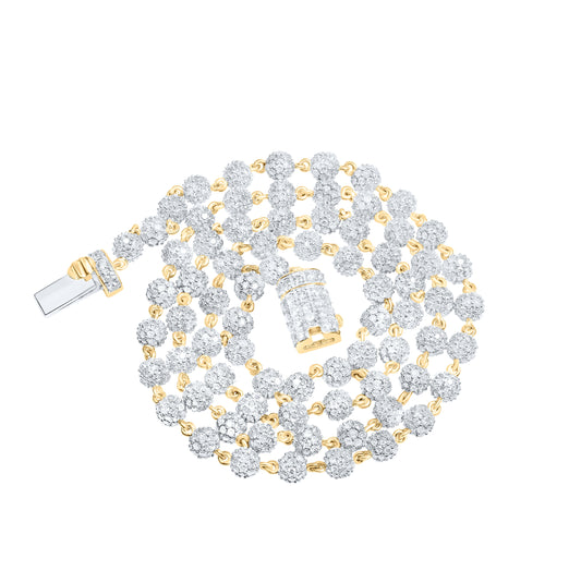 10K Yellow Gold Mens Round Diamond Ball 18-inch Ball Link Chain Necklace 11-1/4 Cttw, Width: 0.16 In