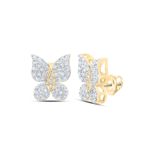 10K White Or Yellow Gold Womens Round Diamond Butterfly Earrings