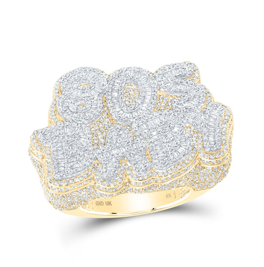 10K Yellow Gold Mens Baguette Diamond 80s BABY Phrase Ring 6-1/4 Cttw, Mens Size: 7-13