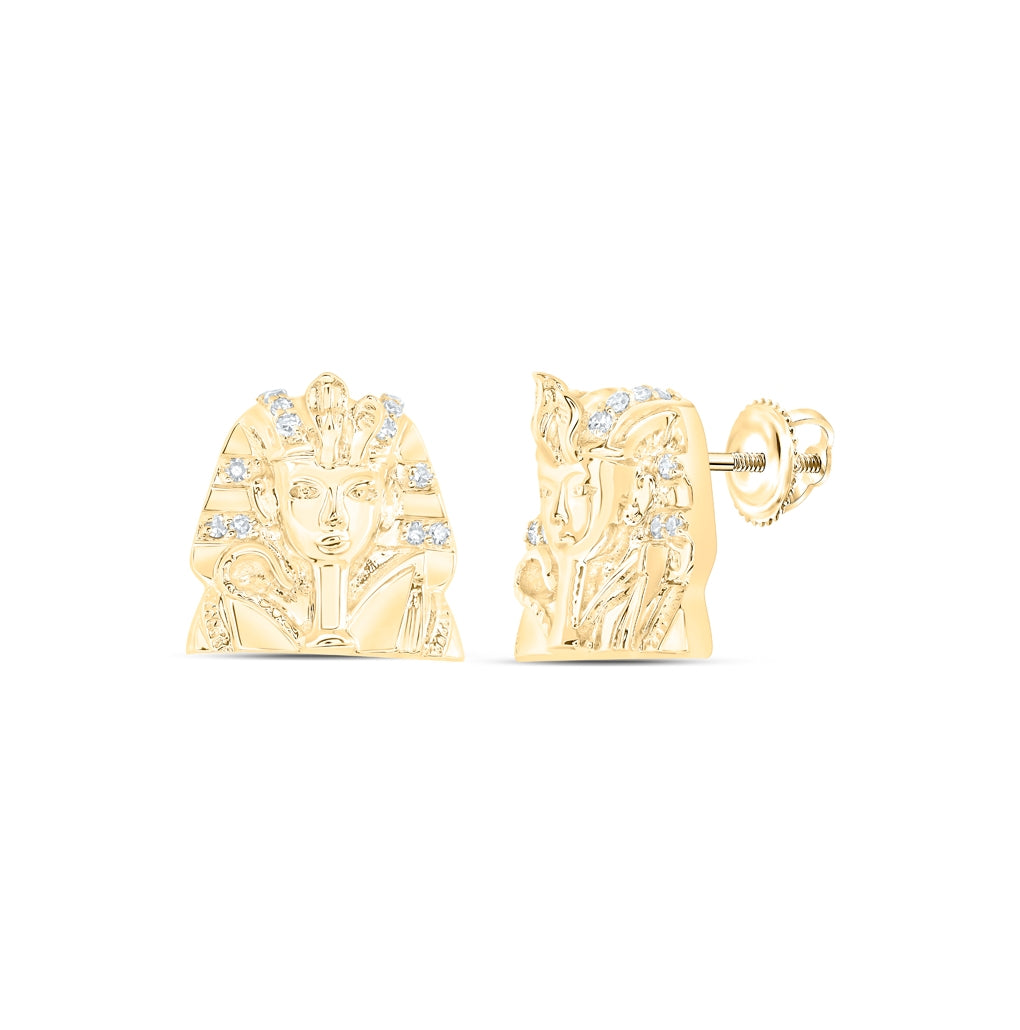 10K Yellow Gold Round Diamond Pharaoh Fashion Earrings 1/12 Cttw