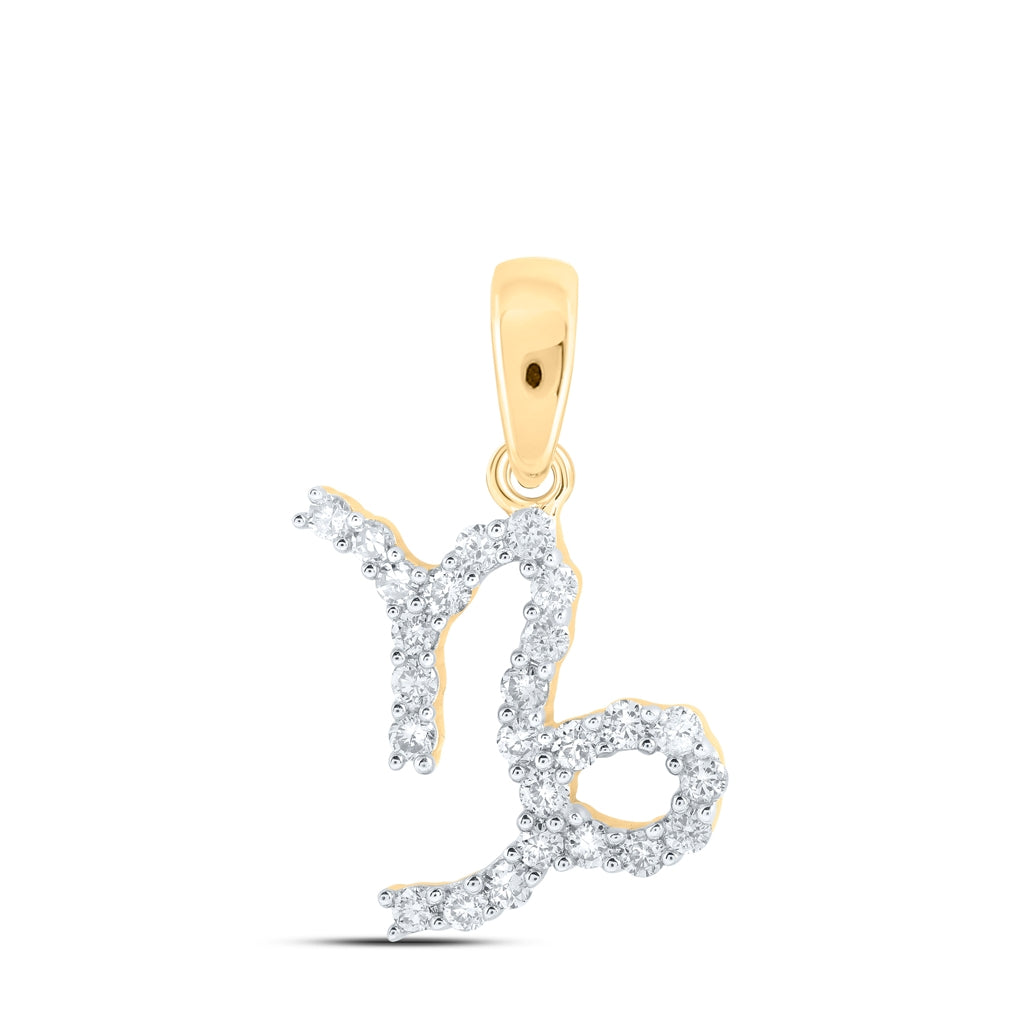 10K Yellow Gold Womens Round Diamond Zodiac Fashion Pendant