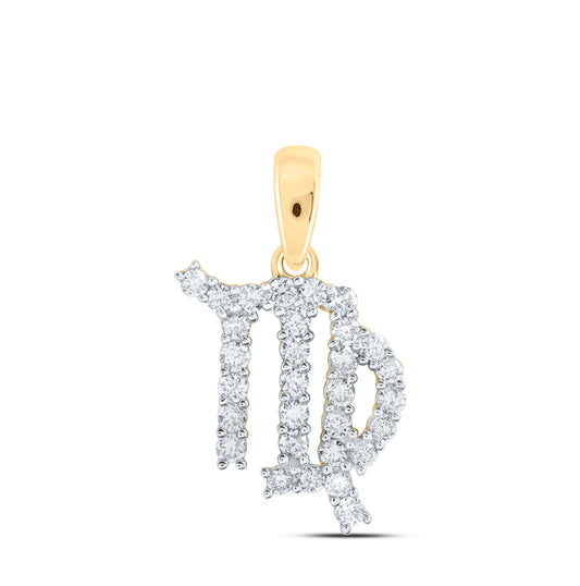 10K Yellow Gold Womens Round Diamond Zodiac Fashion Pendant