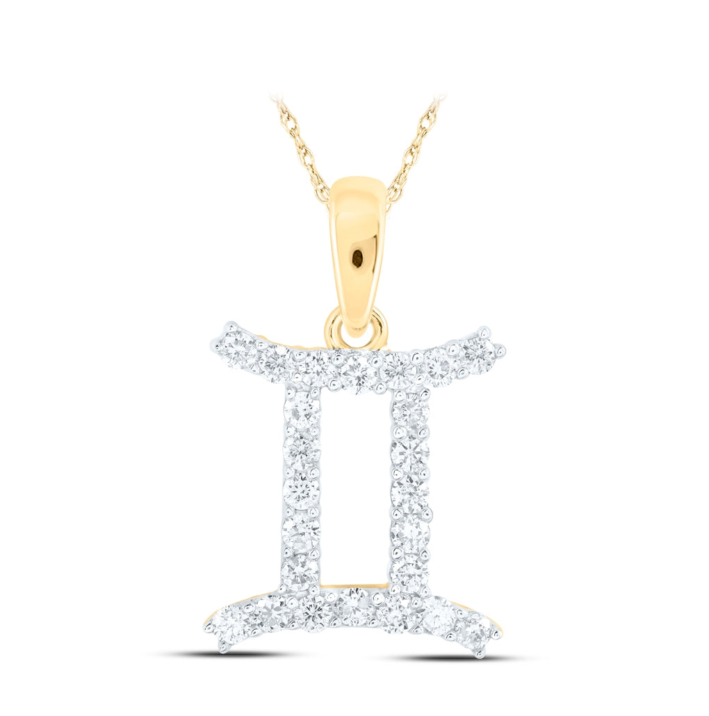 10K Yellow Gold Womens Round Diamond Zodiac Fashion Pendant