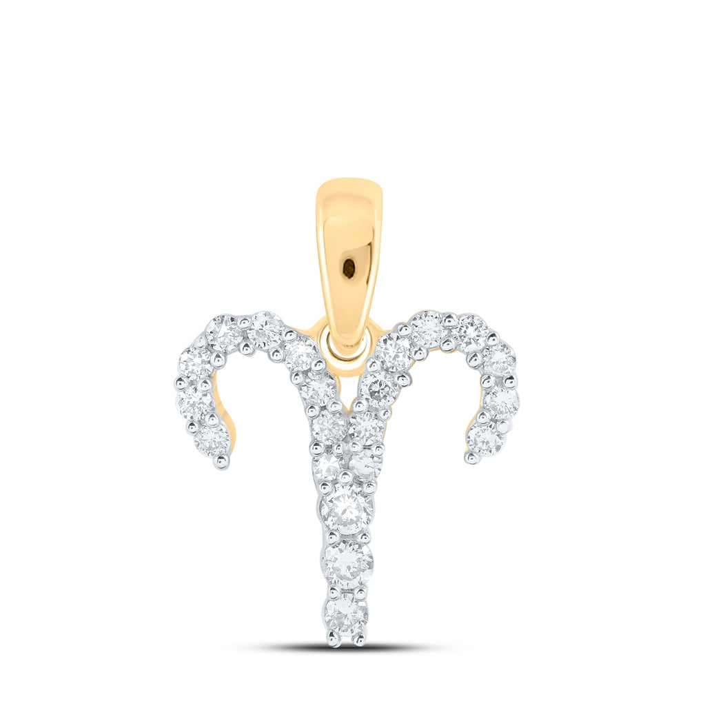 10K Yellow Gold Womens Round Diamond Zodiac Fashion Pendant