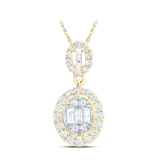 14K White Or Yellow Gold Womens Baguette Diamond Oval Pendant