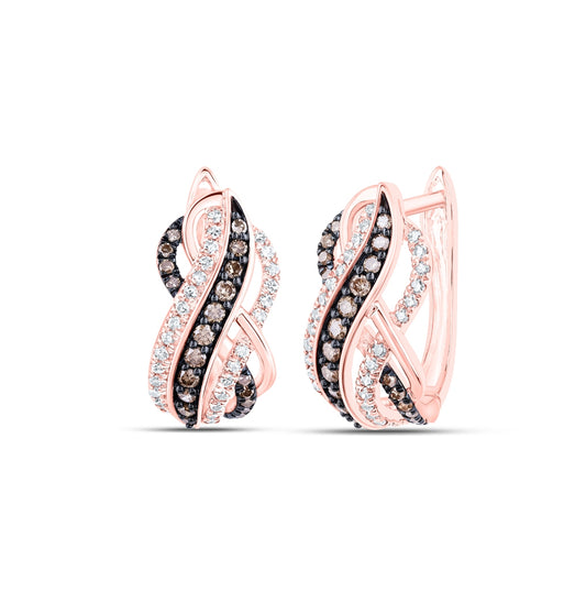 10K Rose Gold Womens Round Brown Diamond Hoop Earrings 1/2 Cttw
