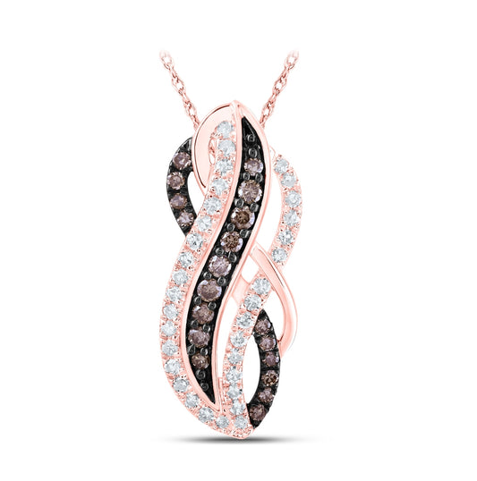 10K Rose Gold Womens Round Brown Diamond Fashion Pendant 1/3 Cttw