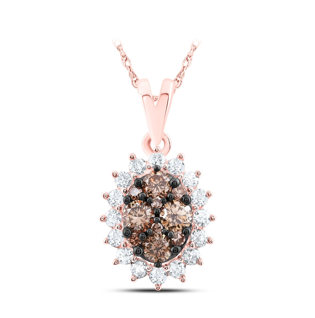 10K Rose Gold Womens Round Brown Diamond Oval Pendant 1/2 Cttw