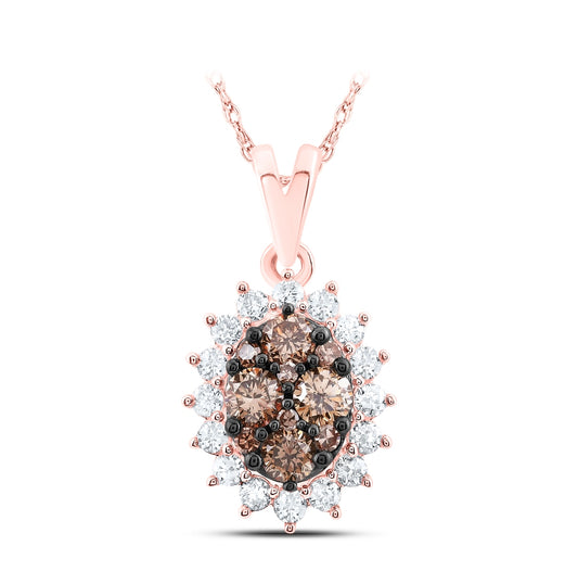 10K Rose Gold Womens Round Brown Diamond Oval Pendant 1/2 Cttw
