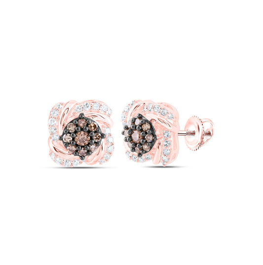 10kt Rose Gold 1/3ctw Diamond Cognac Square Earring