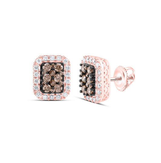 10K Rose Gold Womens Round Brown Diamond Cluster Earrings 3/4 Cttw