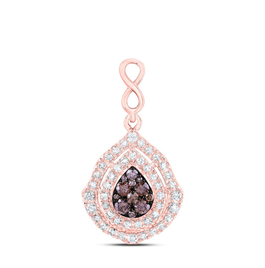 10K Rose Gold Womens Round Brown Diamond Teardrop Pendant 5/8 Cttw