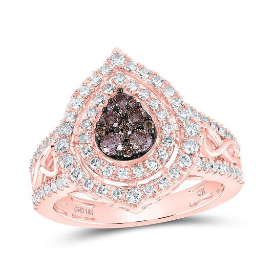 10K Rose Gold Womens Round Brown Diamond Teardrop Ring 7/8 Cttw, Womens Size: 5-10
