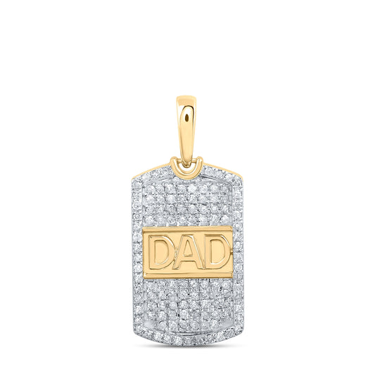 10K Yellow Gold Mens Round Diamond Dad Charm Pendant 1/3 Cttw