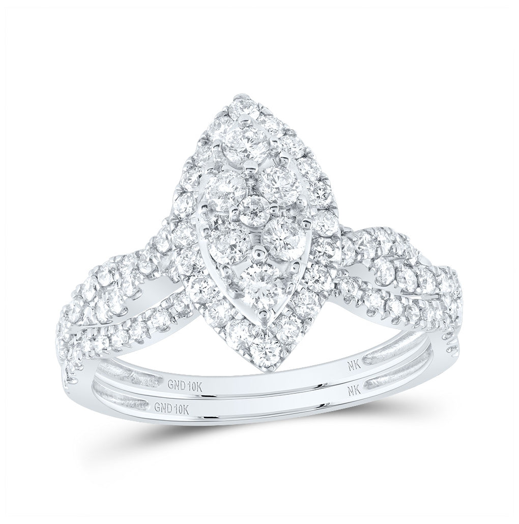 10K White Gold Round Diamond Marquise-shape Bridal Wedding Ring Band Set 1ctw, Womens Size: 5-10
