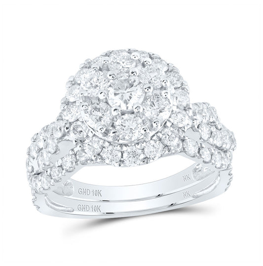 10K White Gold Round Diamond Halo Bridal Wedding Ring Band Set 2ctw, Women's Size: 5-10