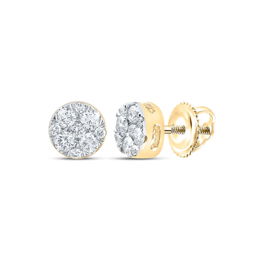 10K White Or Yellow Gold Womens Round Diamond Cluster Earrings