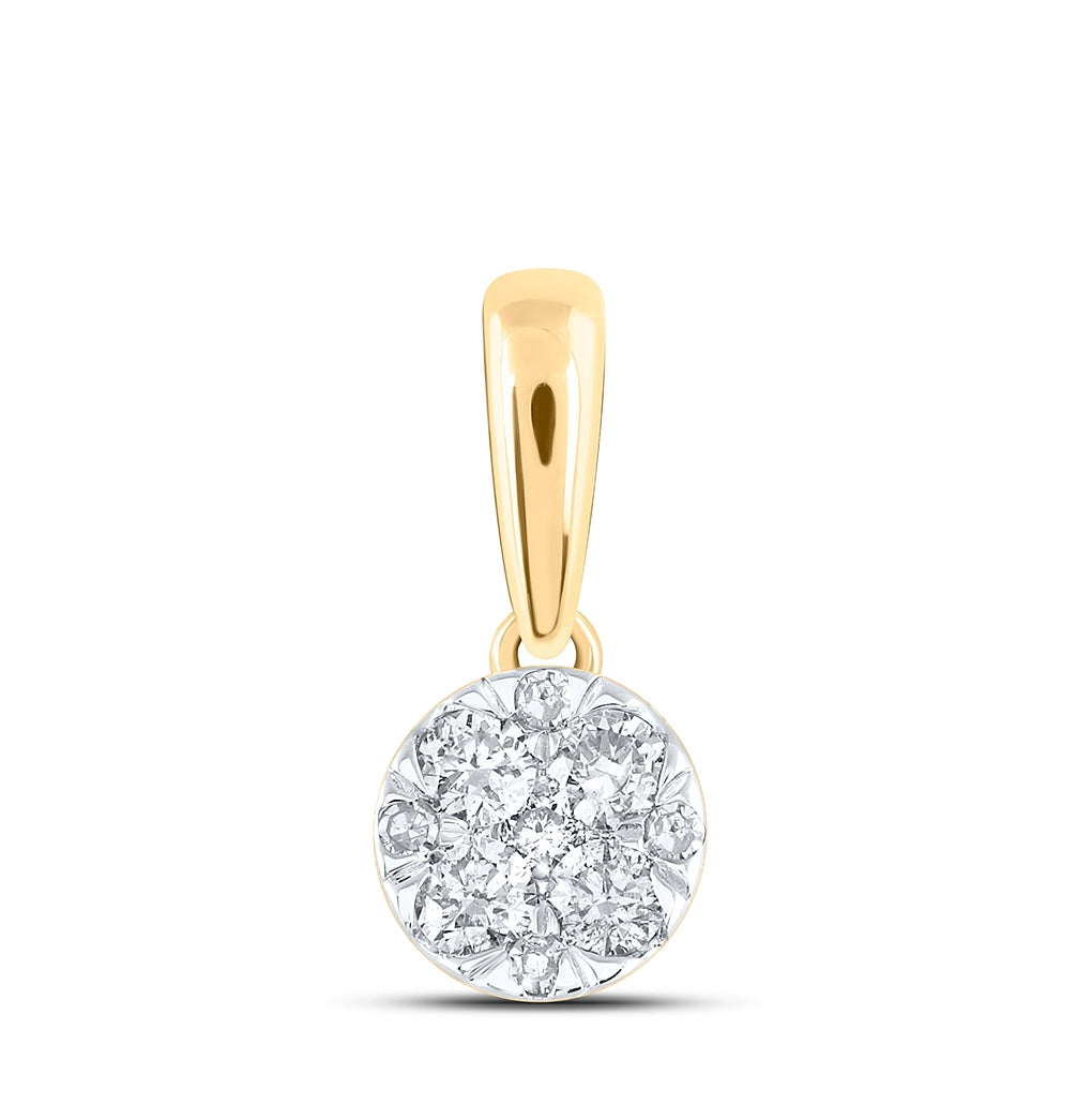 10K White Or Yellow Gold Womens Round Diamond Flower Cluster Pendant