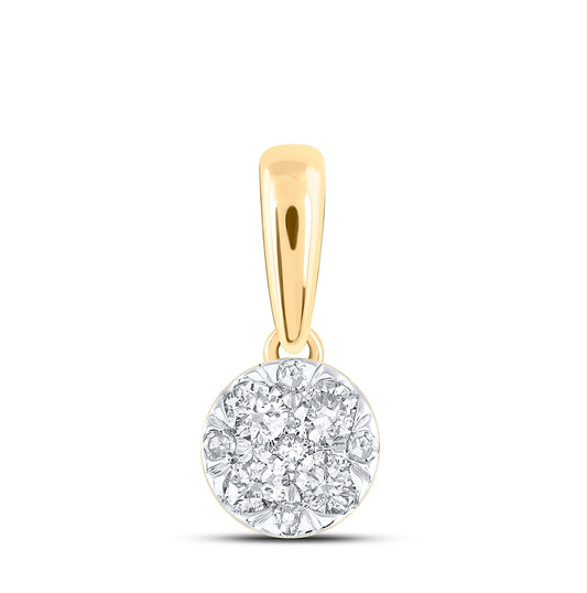 10K White Or Yellow Gold Womens Round Diamond Flower Cluster Pendant