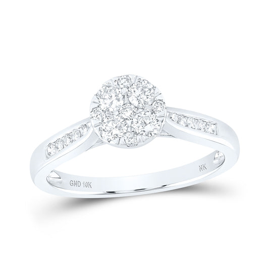 10K White Gold Womens Round Dia. Cluster Ring 0.5 ctw, Women's Size: 5-10
