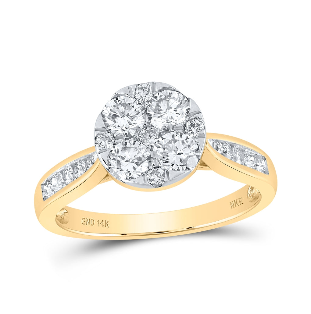 14K White Or Yellow Gold Womens Round Diamond Cluster Ring , Womens Size: 5-10