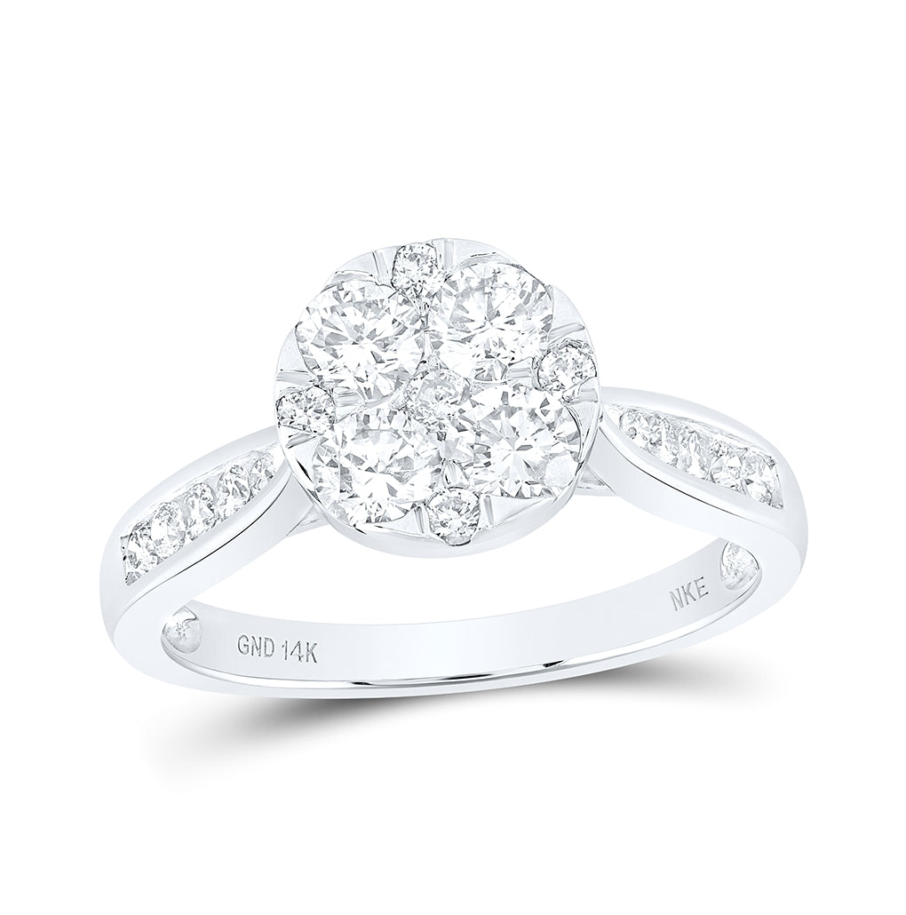 14K White Or Yellow Gold Womens Round Diamond Cluster Ring , Womens Size: 5-10