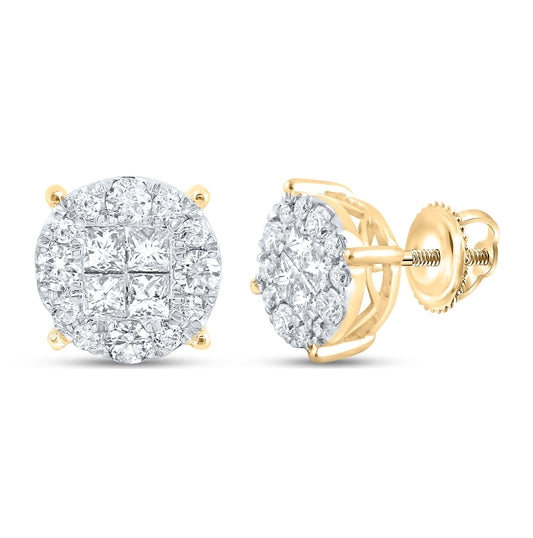 14K White Or Yellow Gold Womens Princess Diamond Cluster Earrings