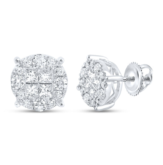 14K White Gold Womens Princess Diamond Cluster Earrings 1 Cttw