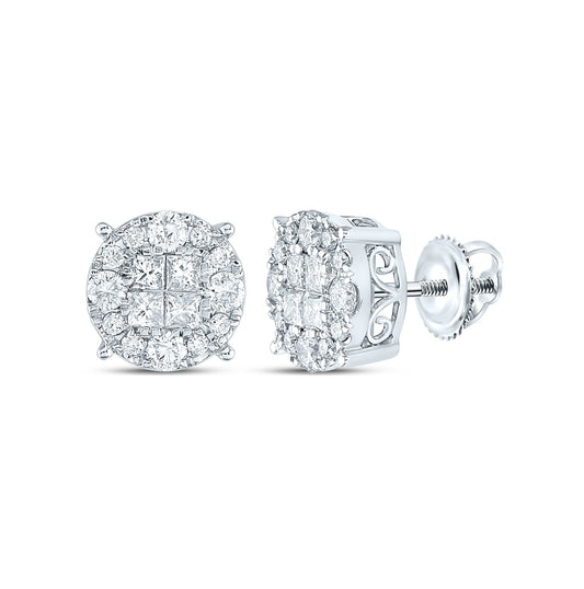 14K White Gold Womens Princess Diamond Cluster Earrings 1-1/2 Cttw