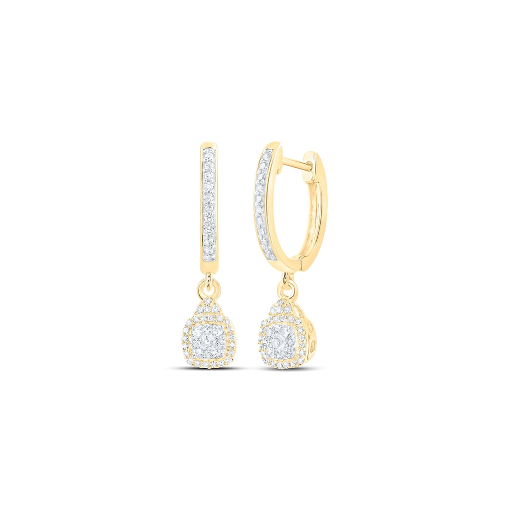 10K Yellow Or White Gold Womens Round Diamond Hoop Dangle Earrings 1/4 Cttw