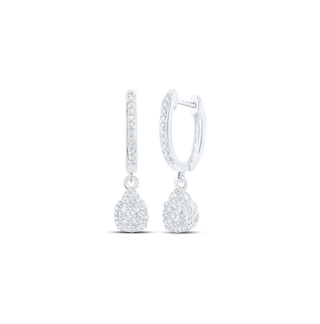 10K Yellow Or White Gold Womens Round Diamond Hoop Dangle Earrings 1/4 Cttw