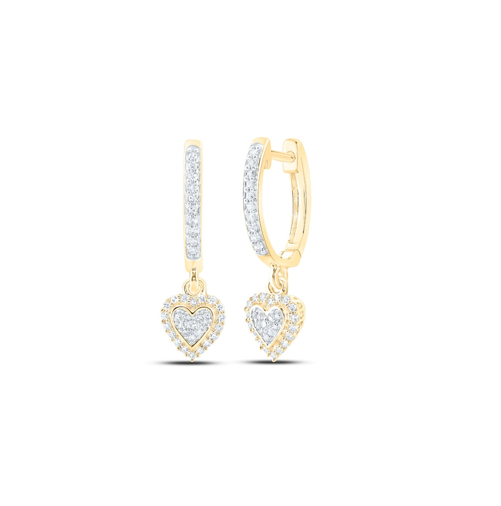 10K Yellow Or White Or Rose Gold Womens Round Diamond Heart Hoop Dangle Earrings