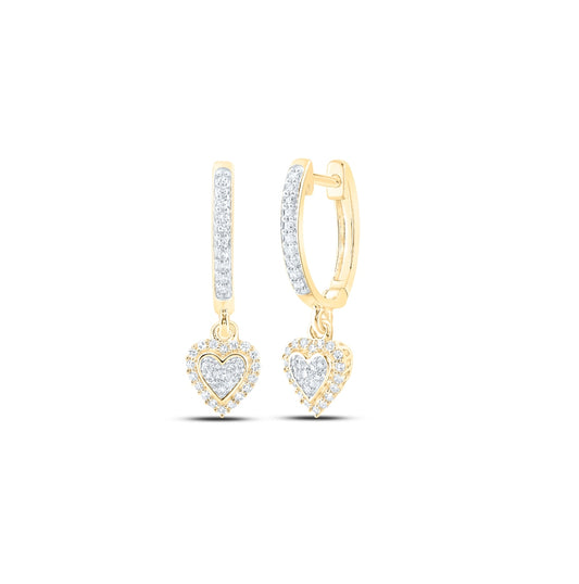 10K Yellow Or White Or Rose Gold Womens Round Diamond Heart Hoop Dangle Earrings