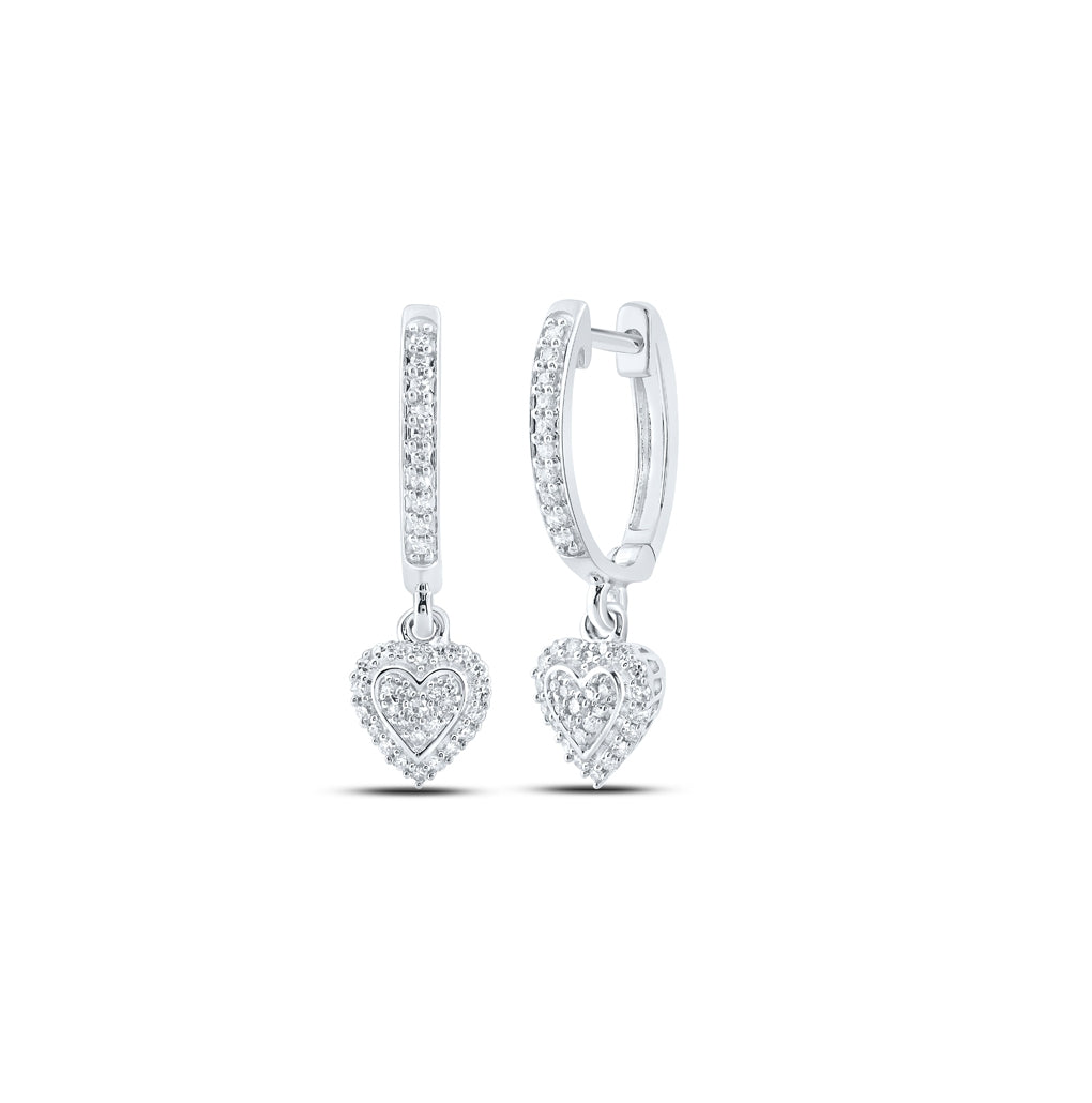 10K Yellow Or White Or Rose Gold Womens Round Diamond Heart Hoop Dangle Earrings