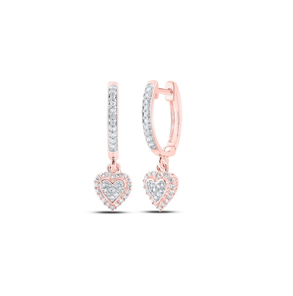 10K Yellow Or White Or Rose Gold Womens Round Diamond Heart Hoop Dangle Earrings