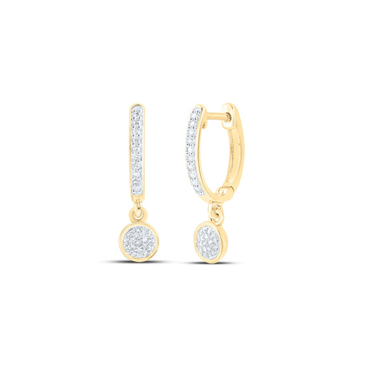 10K Yellow Gold Womens Round Diamond Hoop Dangle Earrings 1/6 Cttw